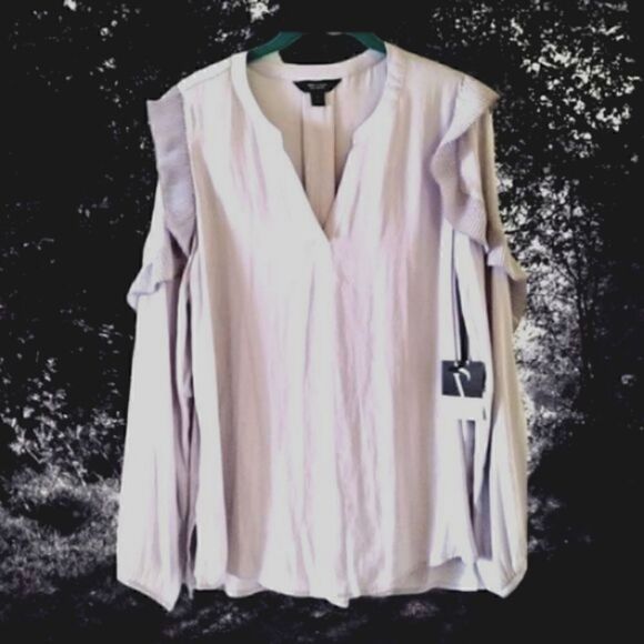VERA WANG Top, Blouse Simply WOMEN Soft Dove GRAY Ruffle Long Sleeve - Picture 1 of 7